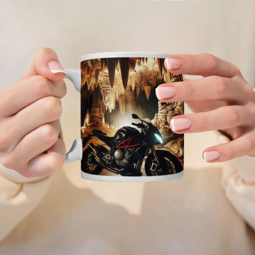 Triumph Streetfighter Motorcycle Inside Dramatic Cave – Mugs