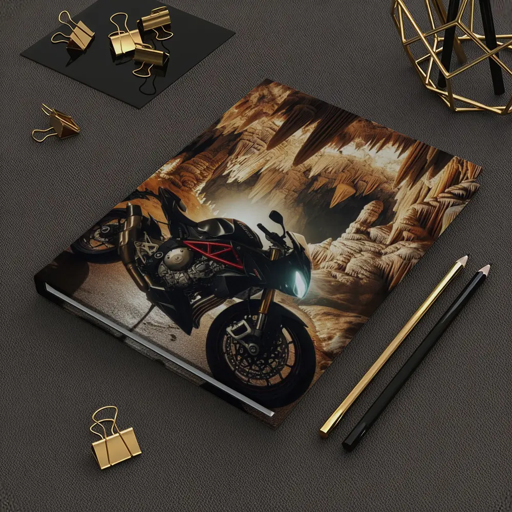 Triumph Streetfighter Motorcycle Inside Dramatic Cave – Notebooks