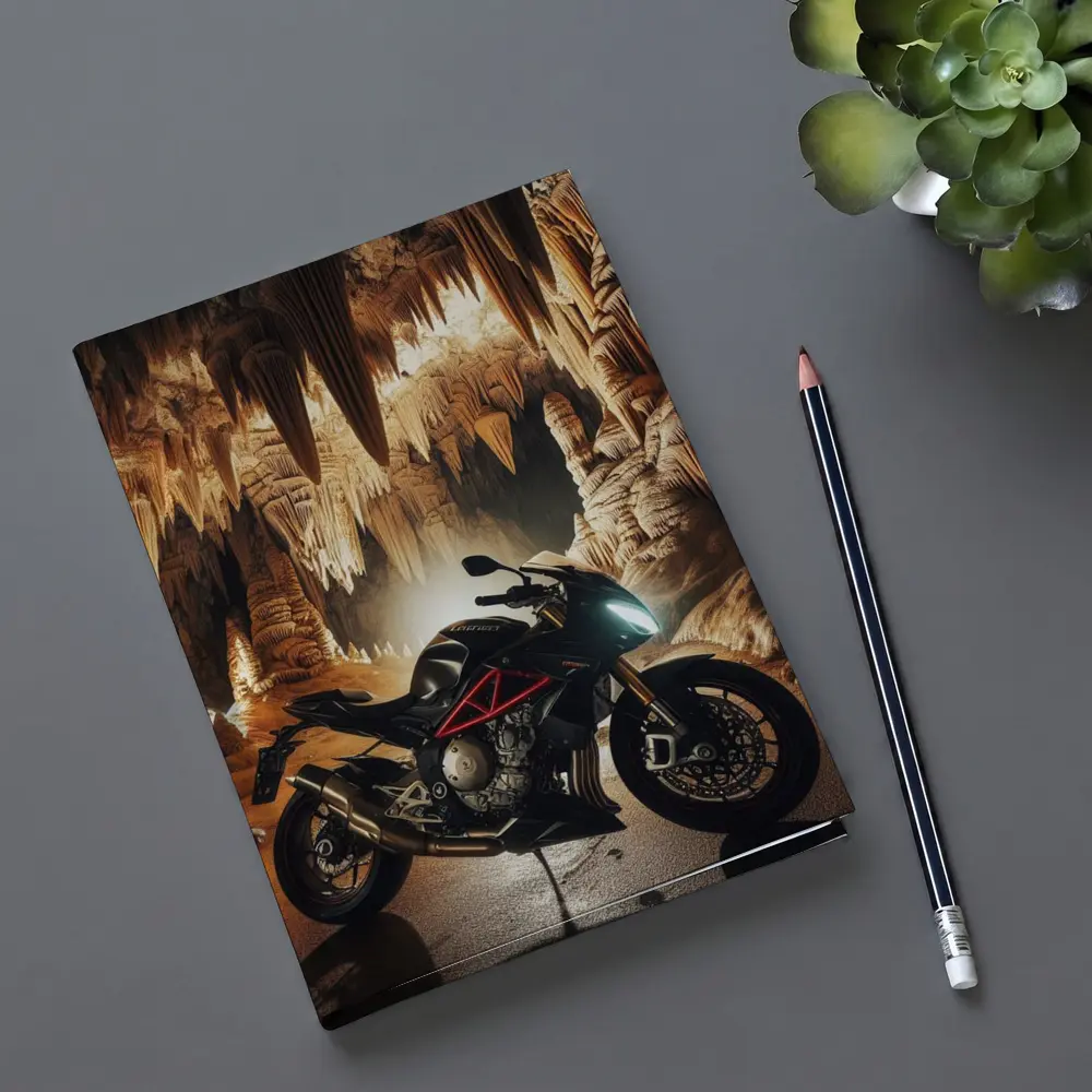 Triumph Streetfighter Motorcycle Inside Dramatic Cave – Notebooks
