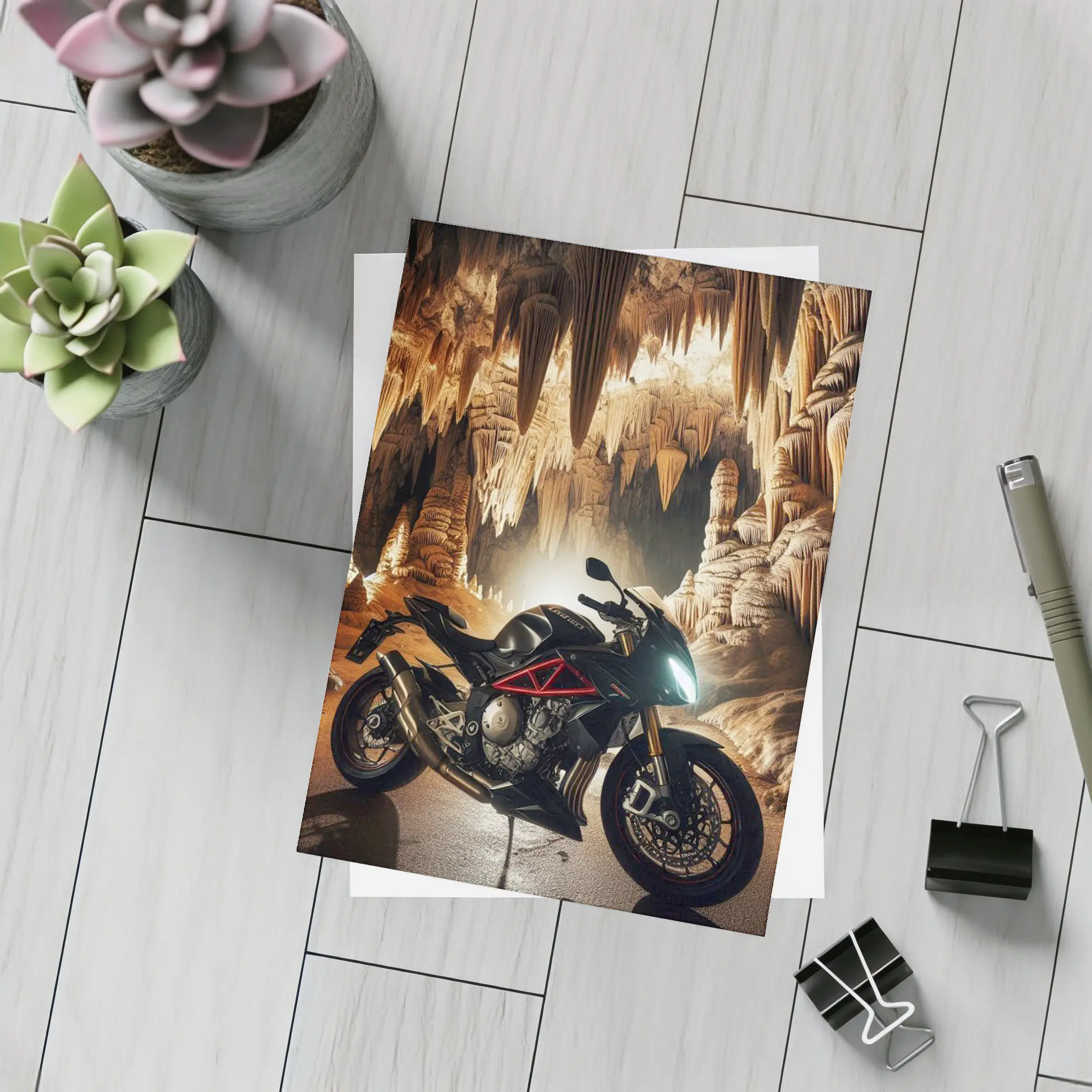 Triumph Streetfighter Motorcycle Inside Dramatic Cave – Postcards