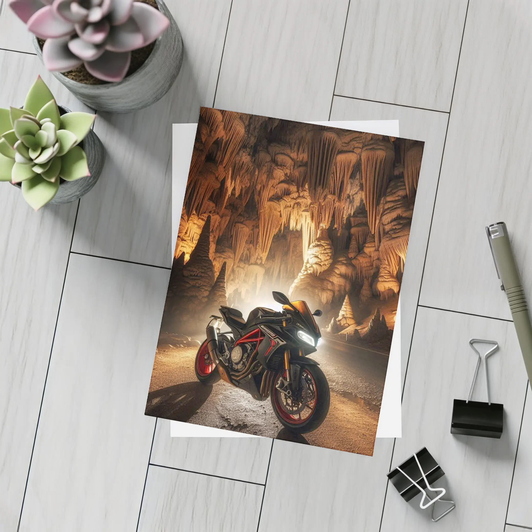 Sport Bike Superbike Inside Dramatic Cave Setting – Postcards