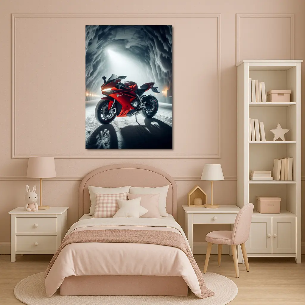Red Sport Bike Inside Frozen Ice Cave – Wall Art
