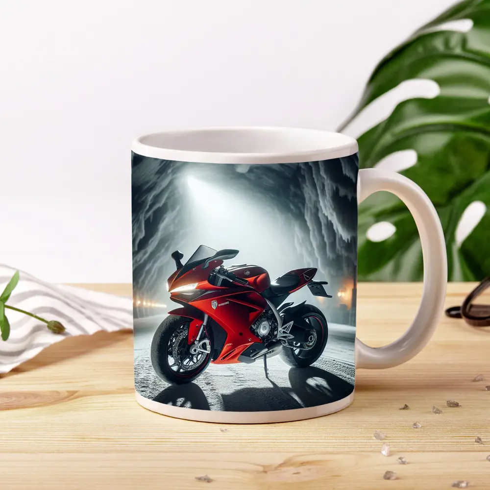 Red Sport Bike Inside Frozen Ice Cave – Mugs