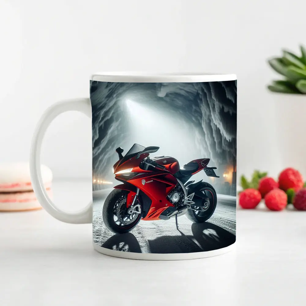 Red Sport Bike Inside Frozen Ice Cave – Mugs