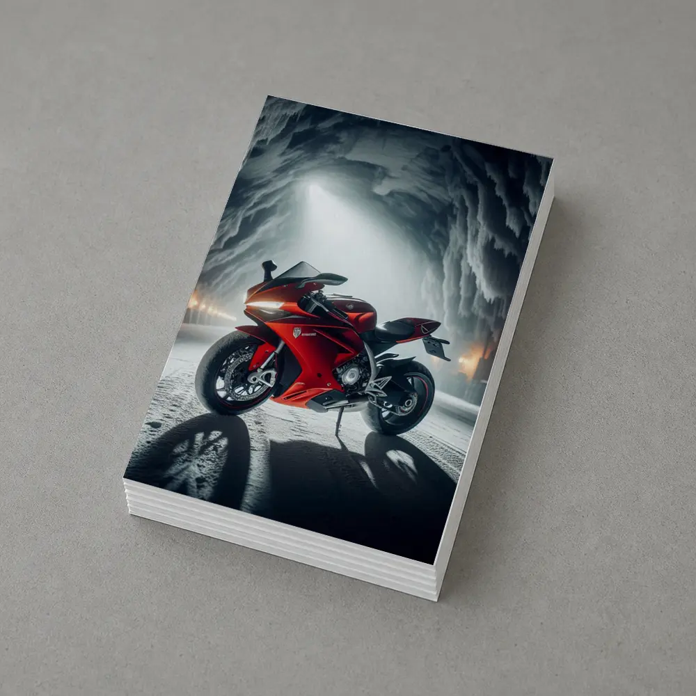 Red Sport Bike Inside Frozen Ice Cave – Postcards