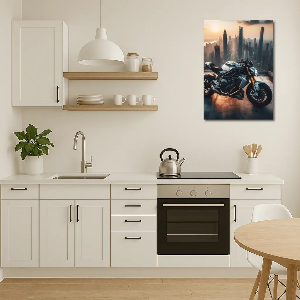 Naked Streetfighter Motorcycle City Skyline Sunset – Wall Art