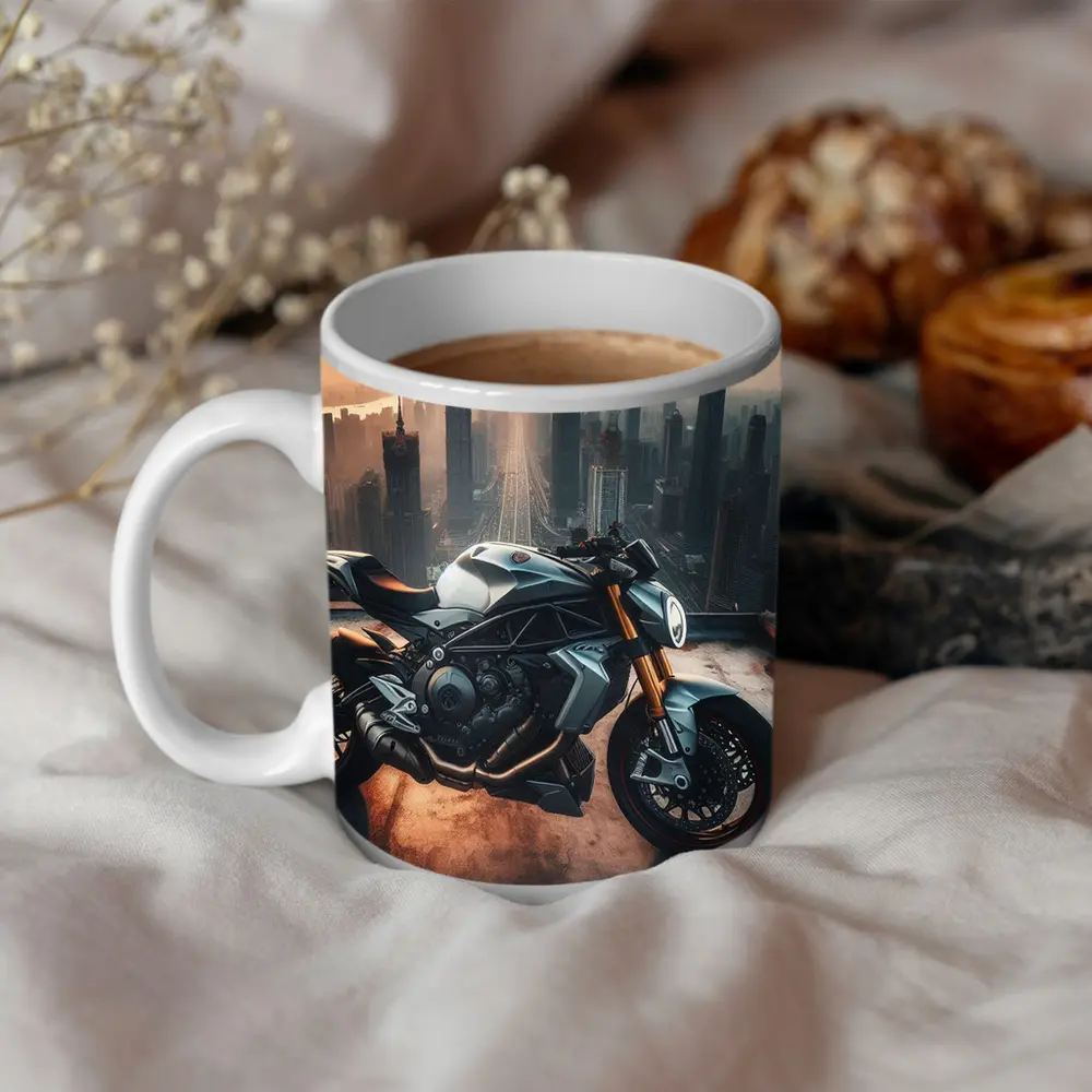 Naked Streetfighter Motorcycle City Skyline Sunset – Mugs