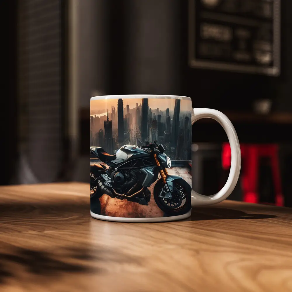 Naked Streetfighter Motorcycle City Skyline Sunset – Mugs