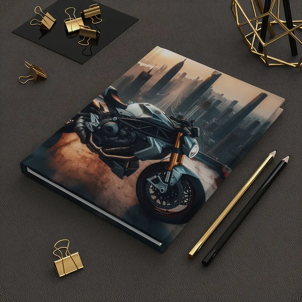 Naked Streetfighter Motorcycle City Skyline Sunset – Notebooks