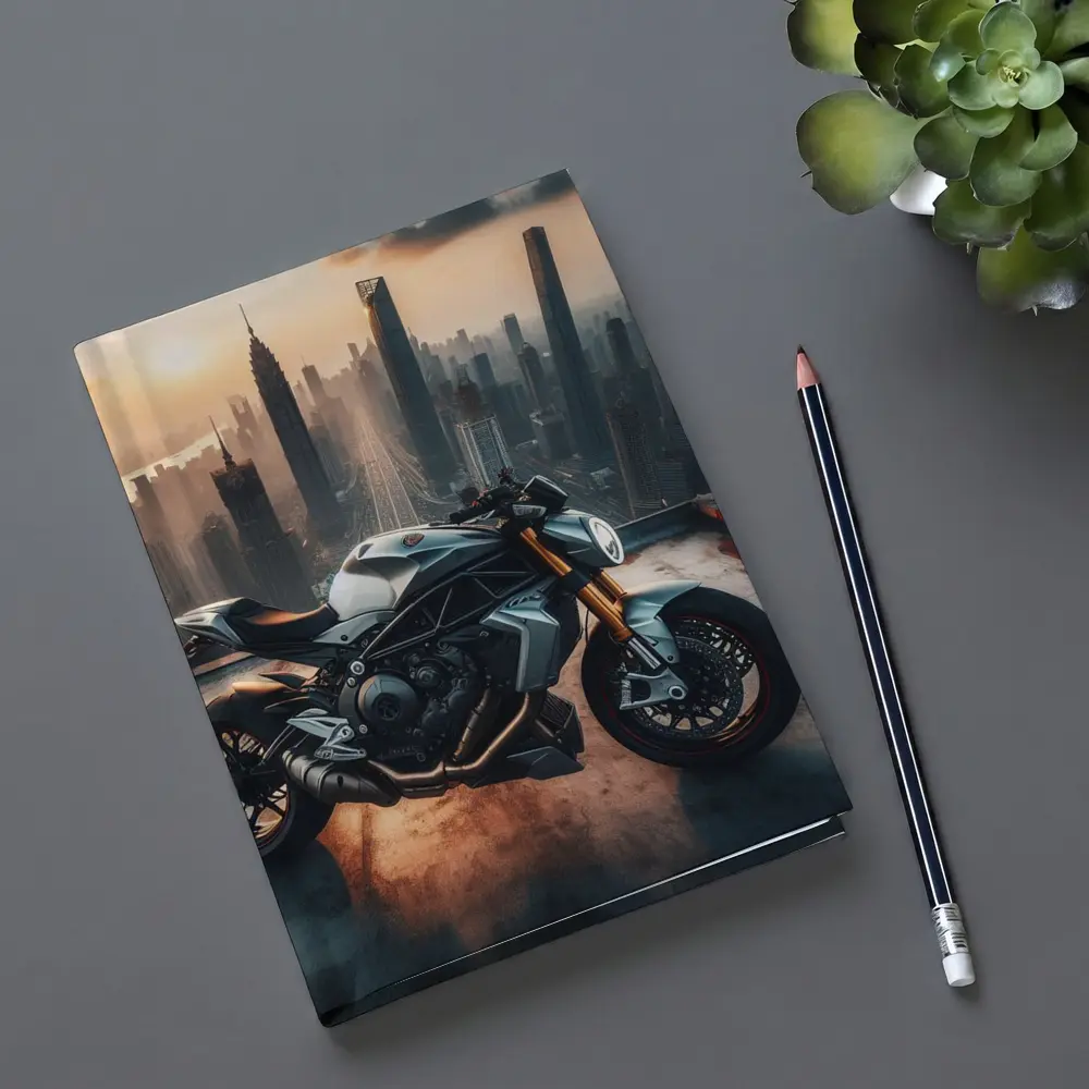 Naked Streetfighter Motorcycle City Skyline Sunset – Notebooks