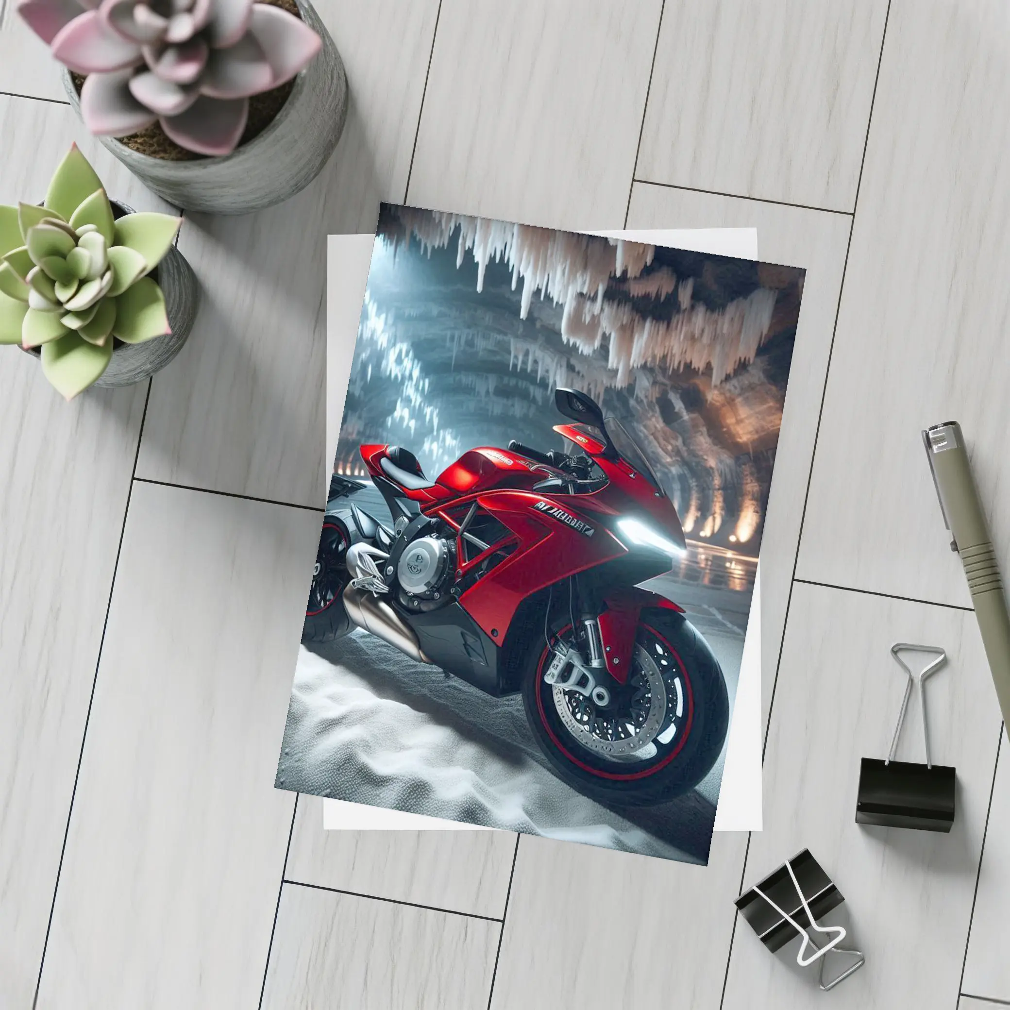 Red MV Agusta Superbike Inside Ice Cave – Postcards