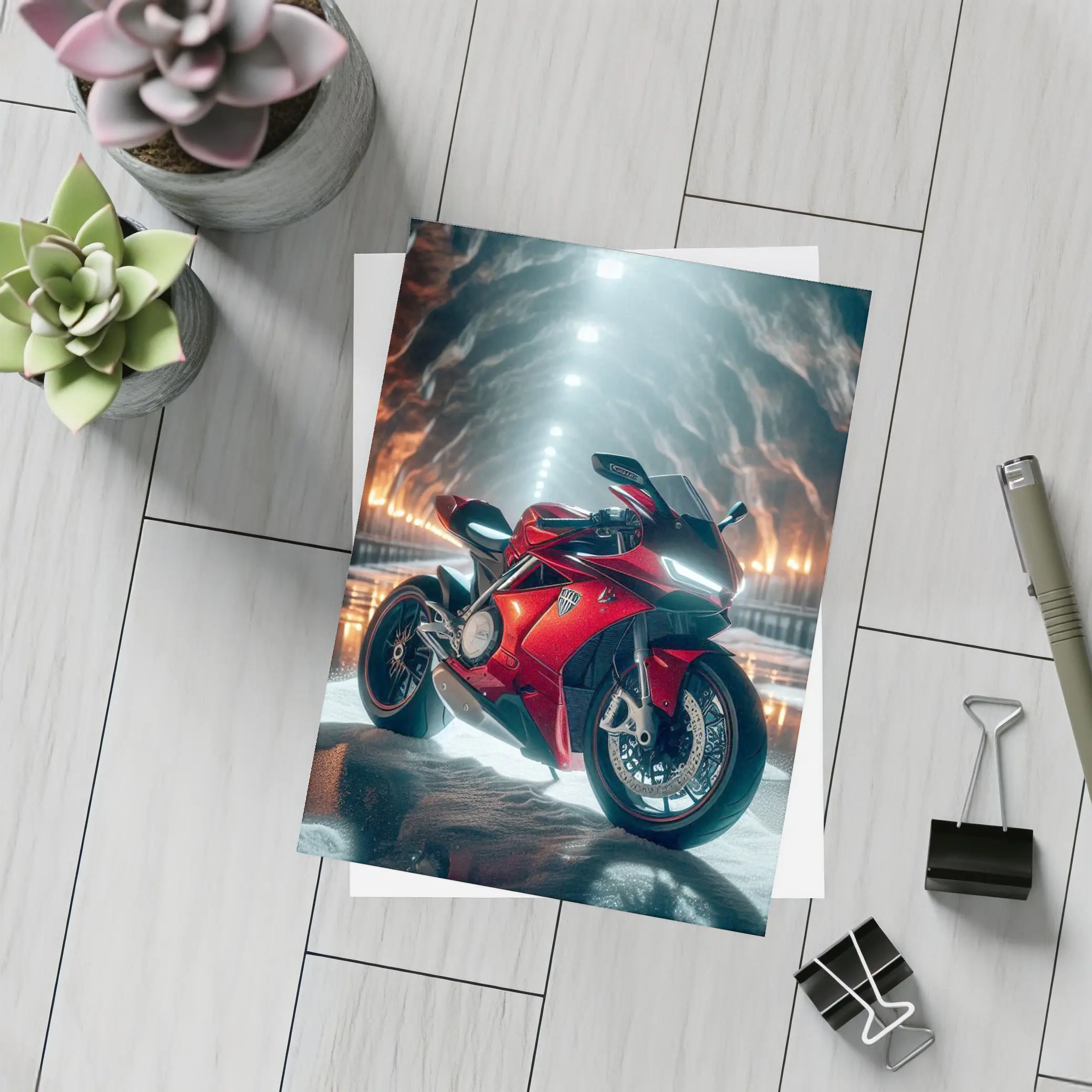 Red MV Agusta Superbike in Dramatic Cave – Postcards