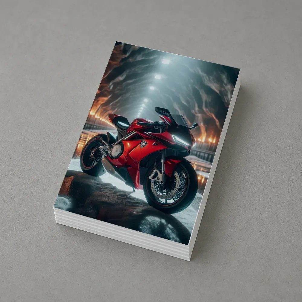 Red MV Agusta Superbike in Dramatic Cave – Postcards