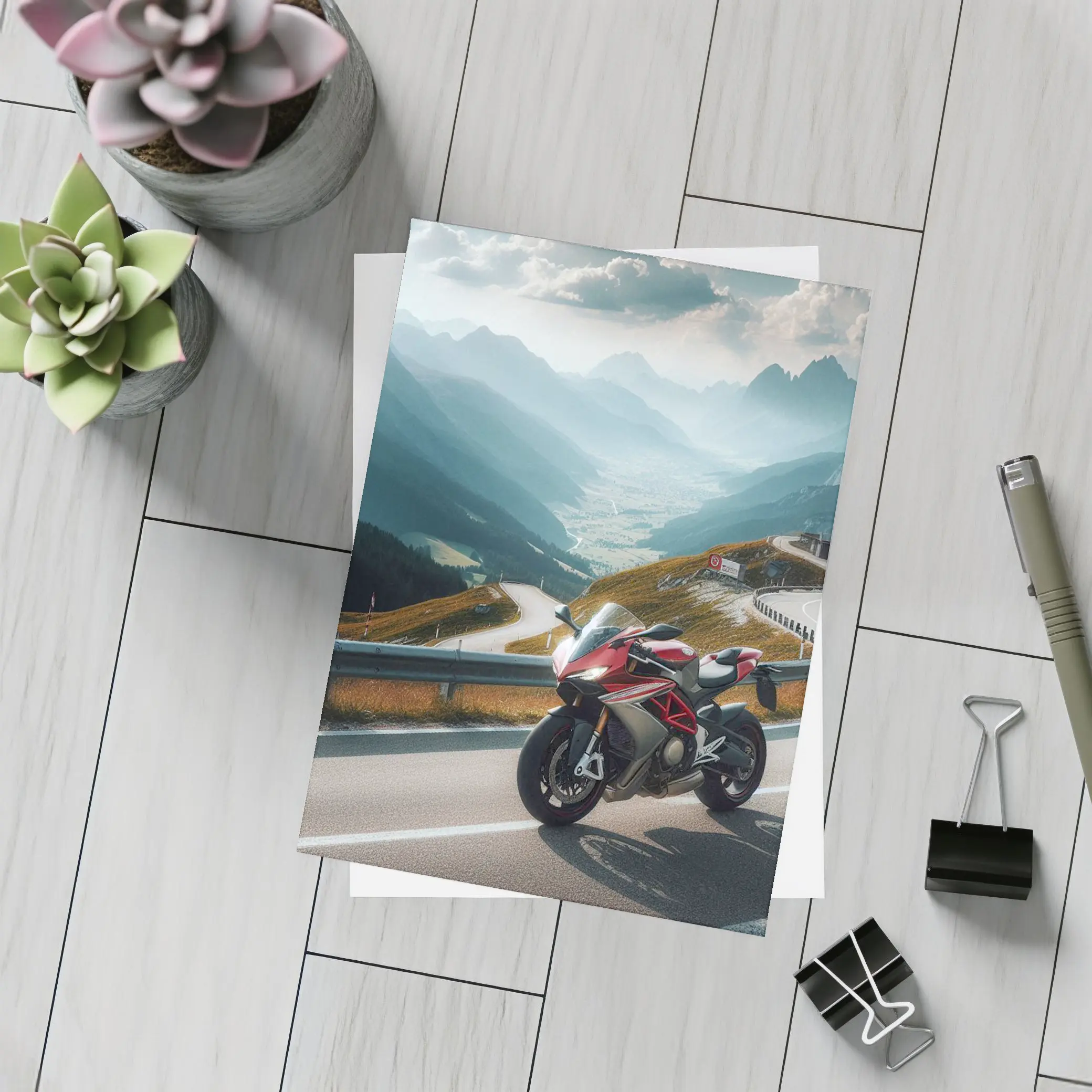 Red Sport Bike Alpine Mountain Road – Postcards