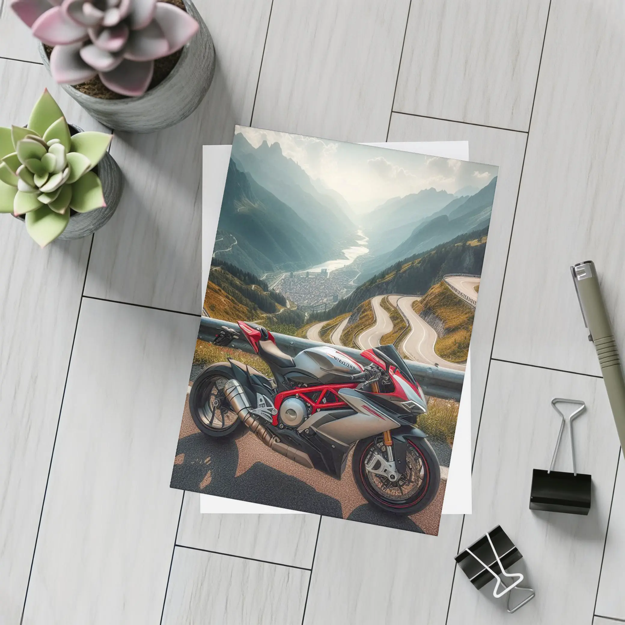 Sport Bike Superbike Mountain Road Alpine View – Postcards