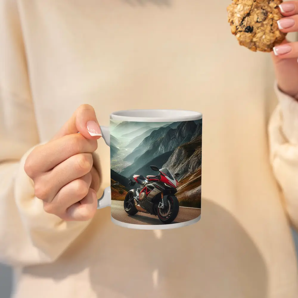 Ducati Superbike On Mountain Road Pass – Mugs
