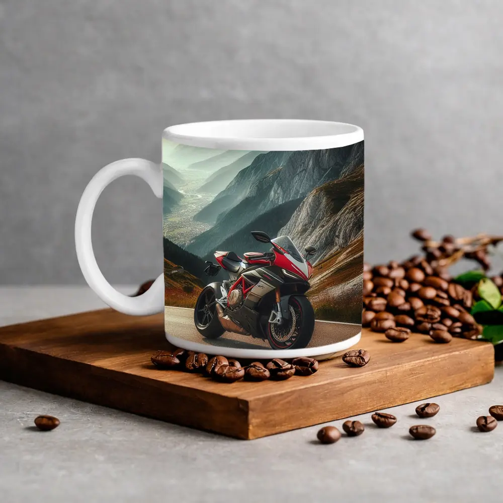 Ducati Superbike On Mountain Road Pass – Mugs