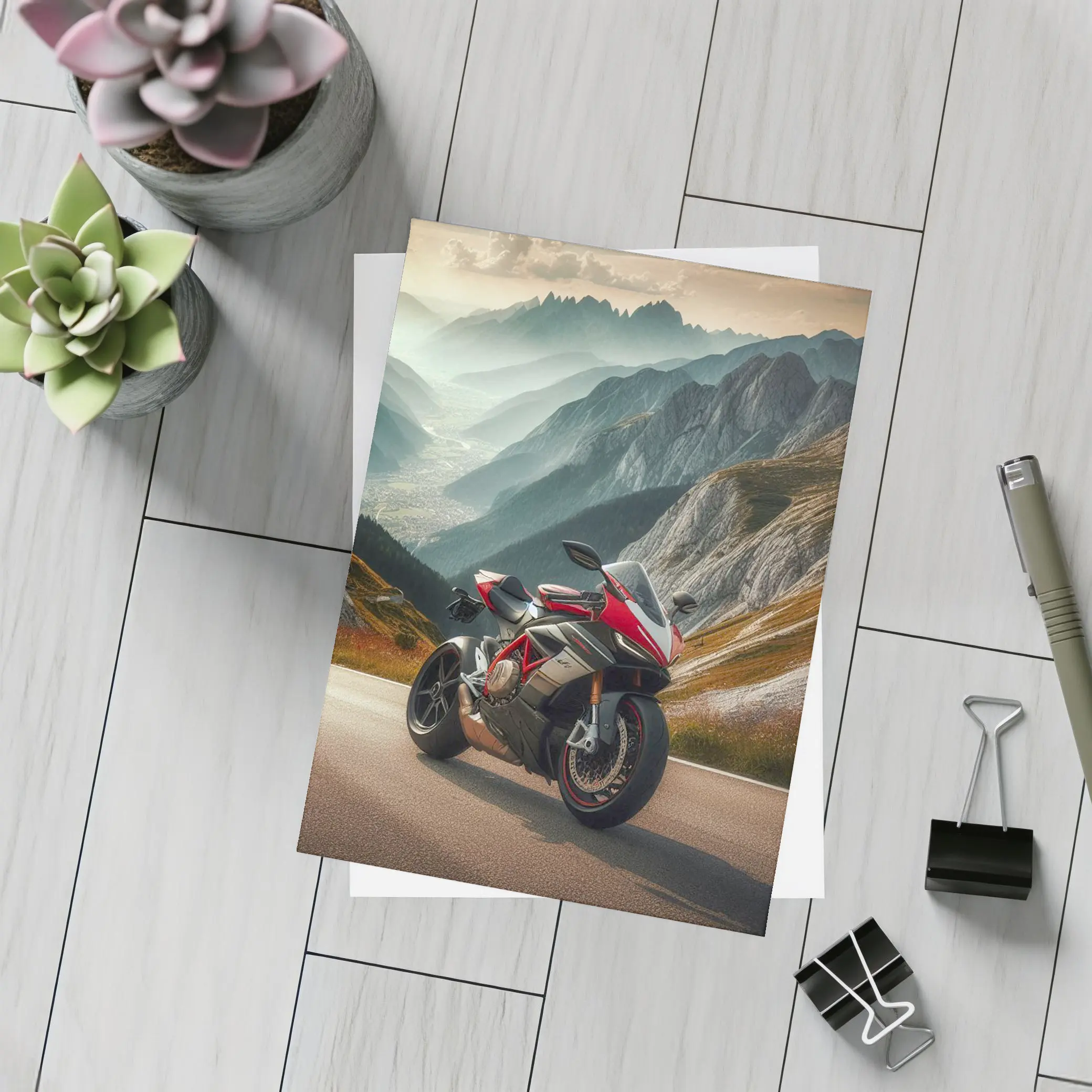 Ducati Superbike On Mountain Road Pass – Postcards