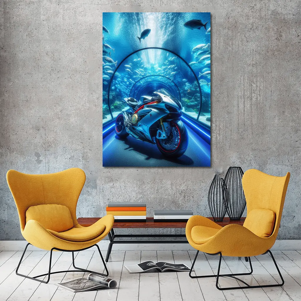 Sport Bike Inside Underwater Aquarium Tunnel – Wall Art