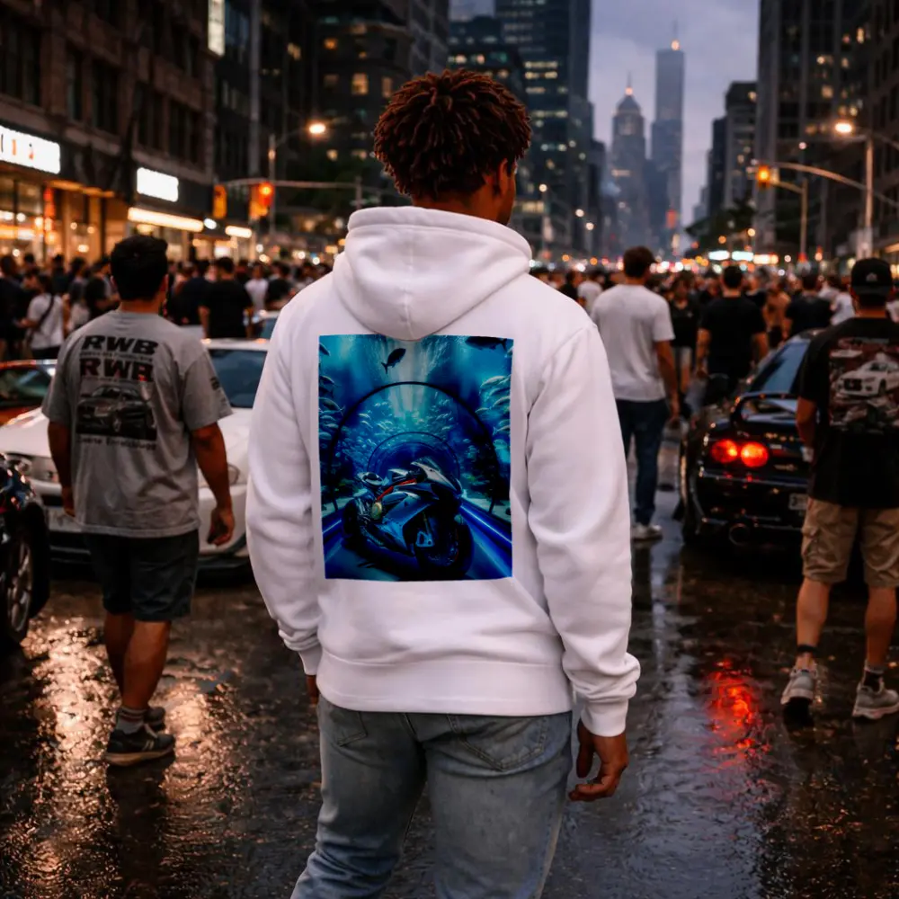 Sport Bike Inside Underwater Aquarium Tunnel – Hoodies