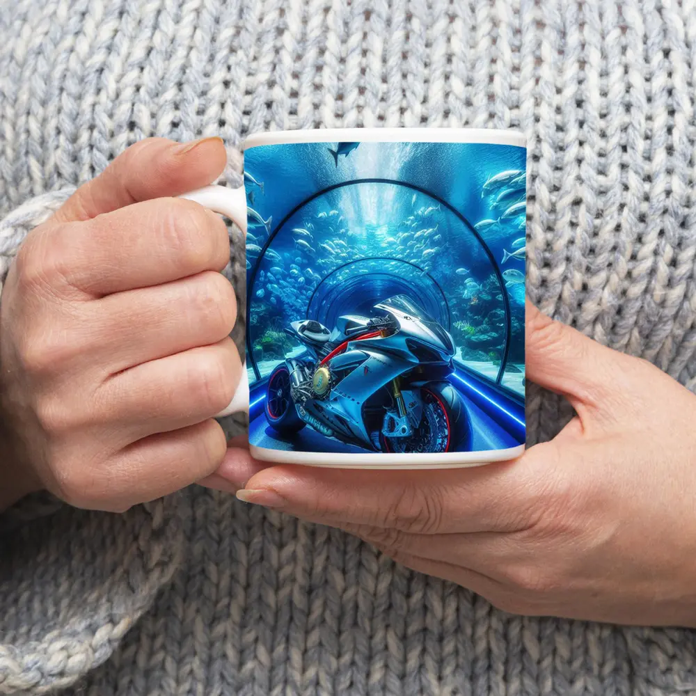 Sport Bike Inside Underwater Aquarium Tunnel – Mugs