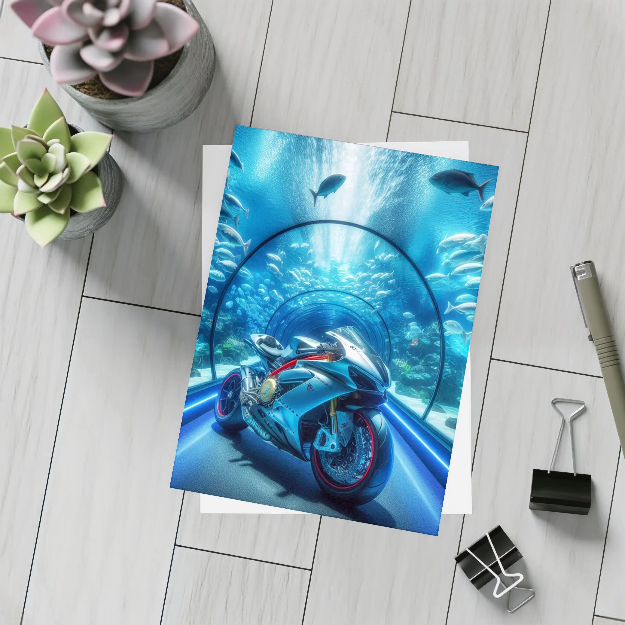 Sport Bike Inside Underwater Aquarium Tunnel – Postcards