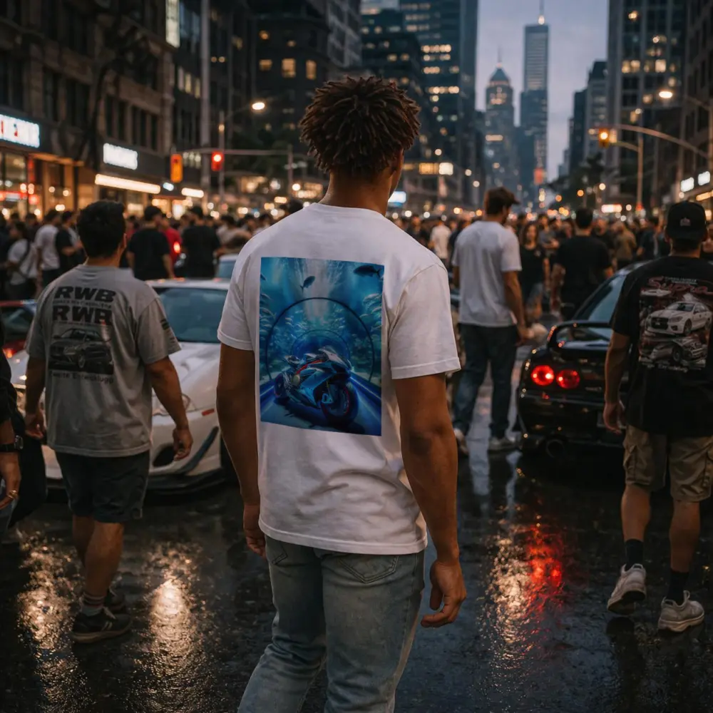 Sport Bike Inside Underwater Aquarium Tunnel – T-Shirts