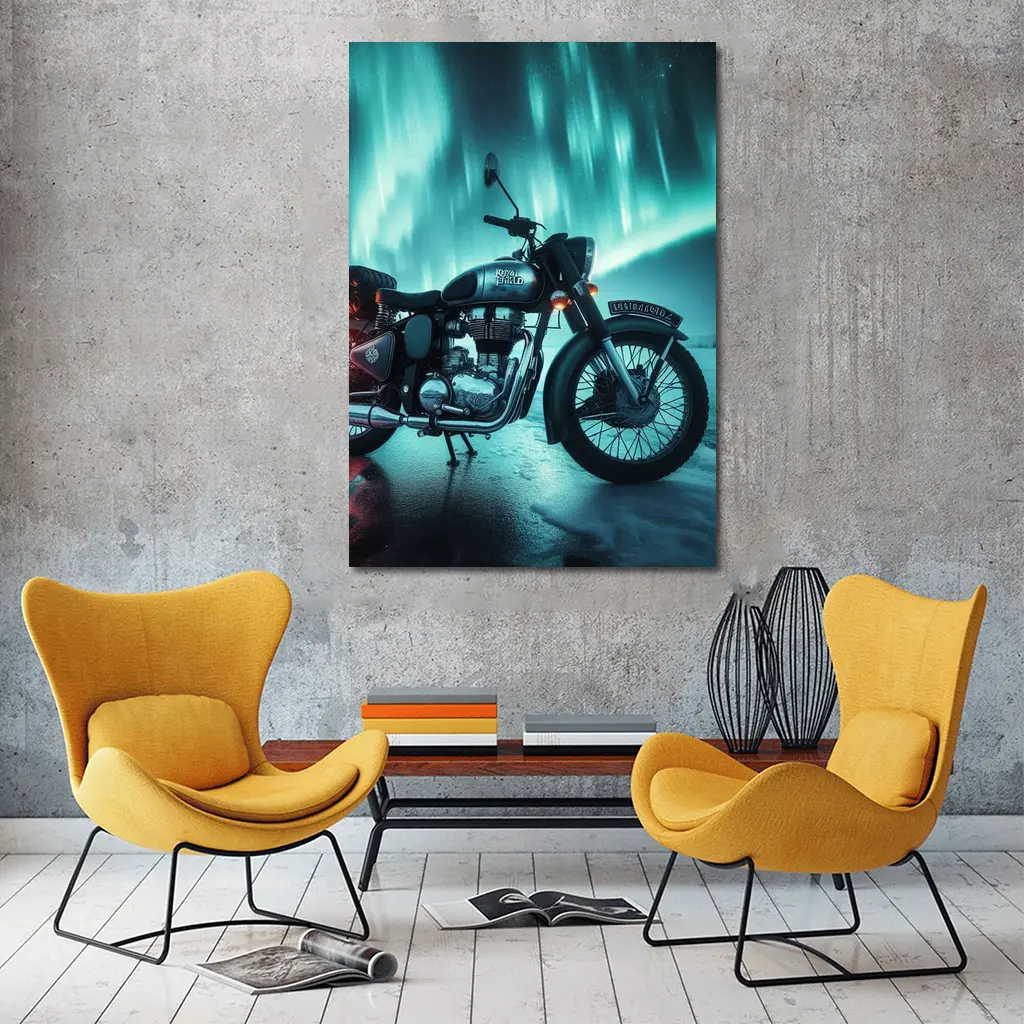 Royal Enfield Classic Under Northern Lights – Wall Art