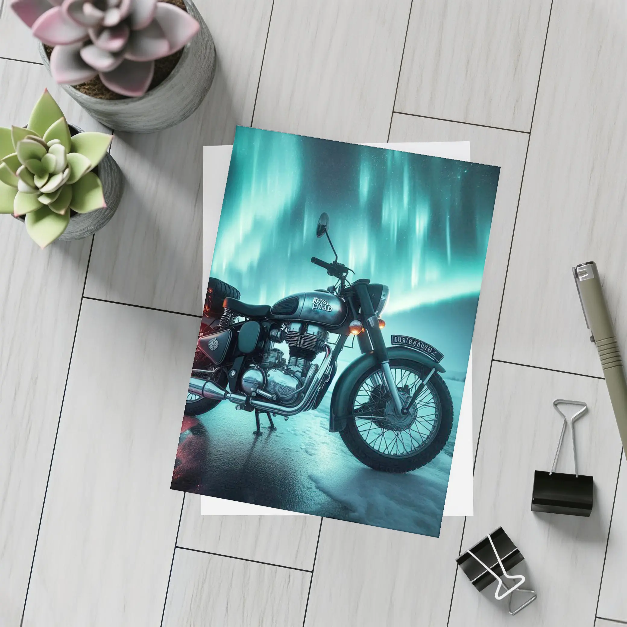 Royal Enfield Classic Under Northern Lights – Postcards