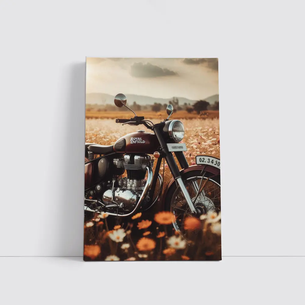 Royal Enfield Classic Motorcycle Wildflower Field – Wall Art