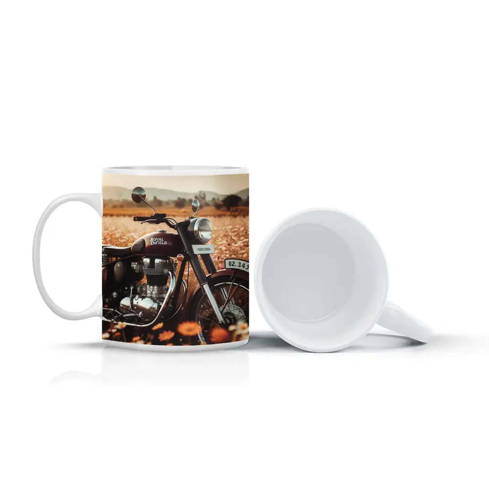 Royal Enfield Classic Motorcycle Wildflower Field – Mugs