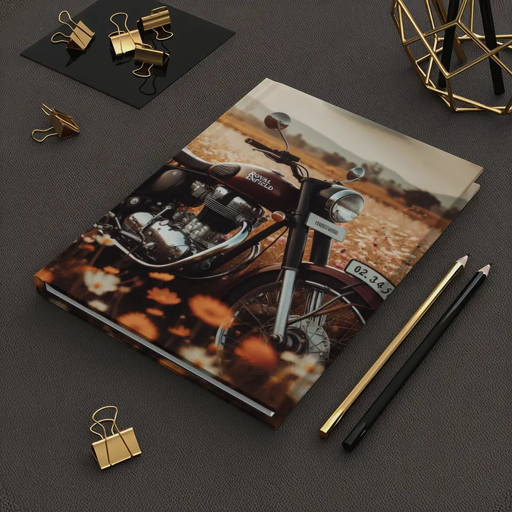 Royal Enfield Classic Motorcycle Wildflower Field – Notebooks