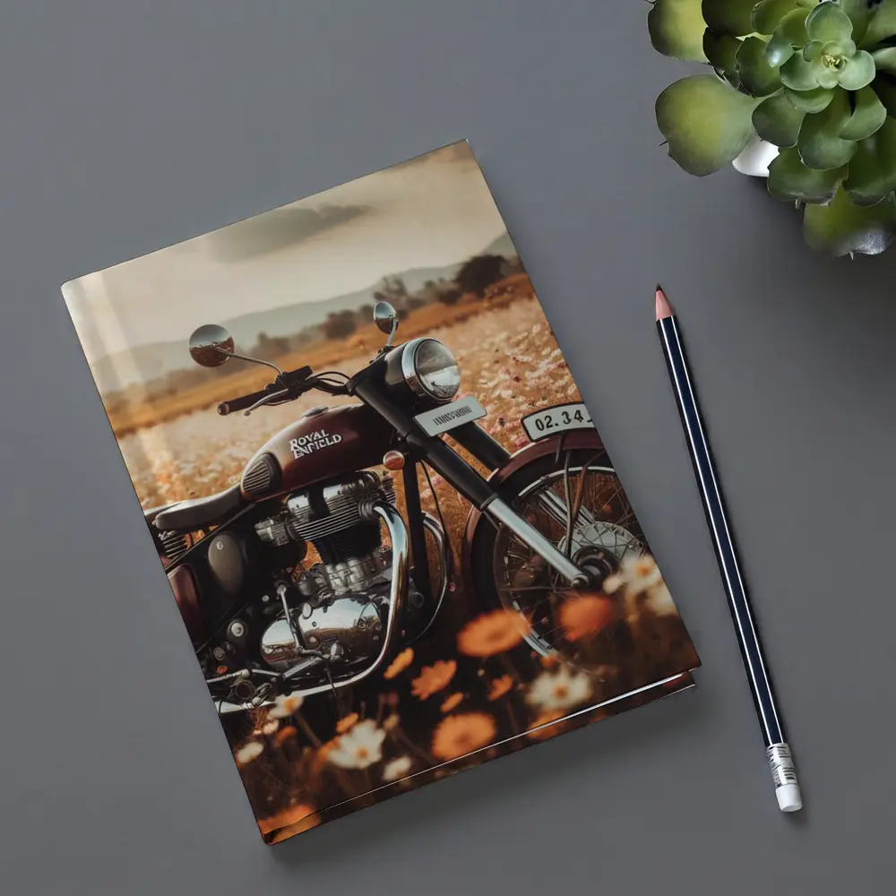 Royal Enfield Classic Motorcycle Wildflower Field – Notebooks