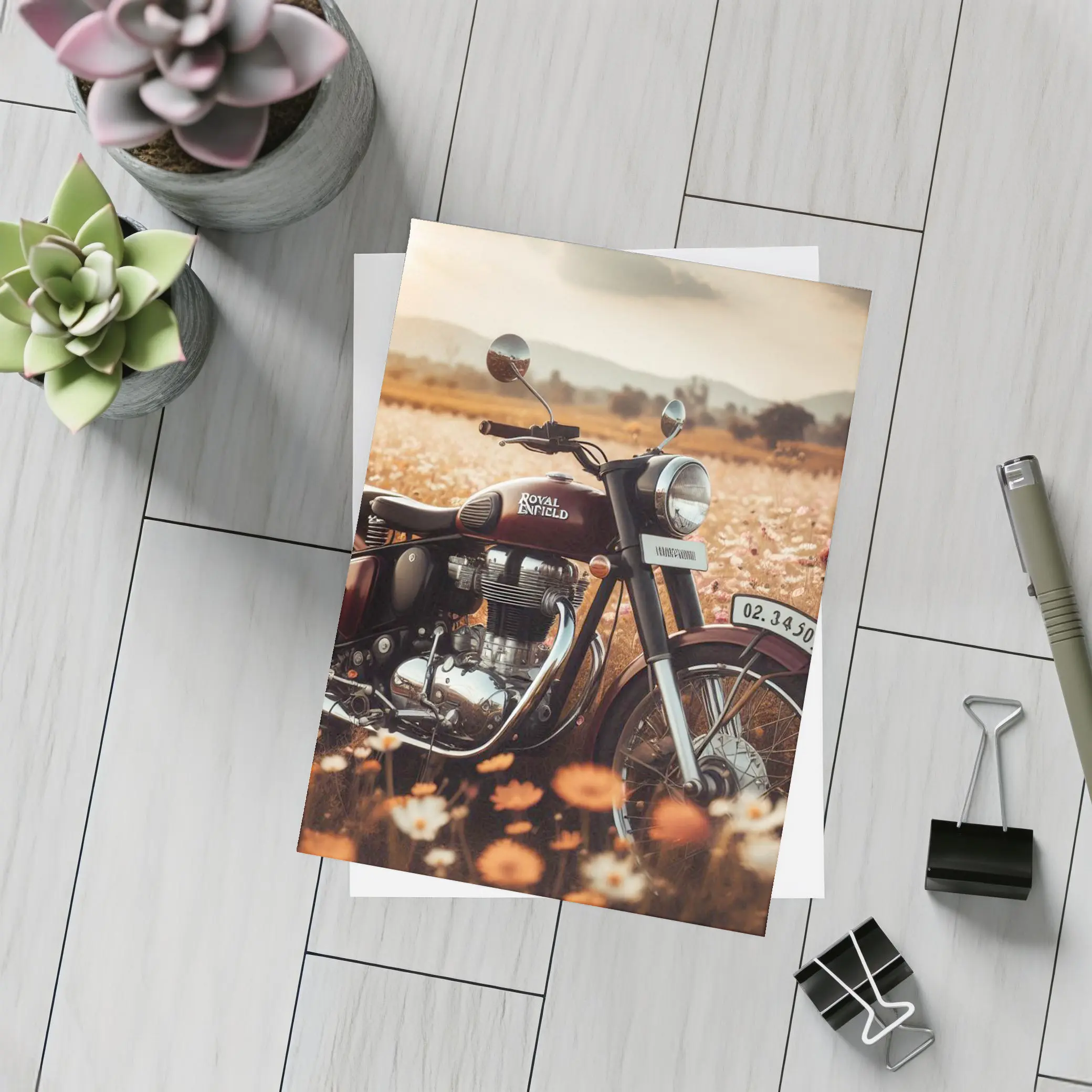 Royal Enfield Classic Motorcycle Wildflower Field – Postcards