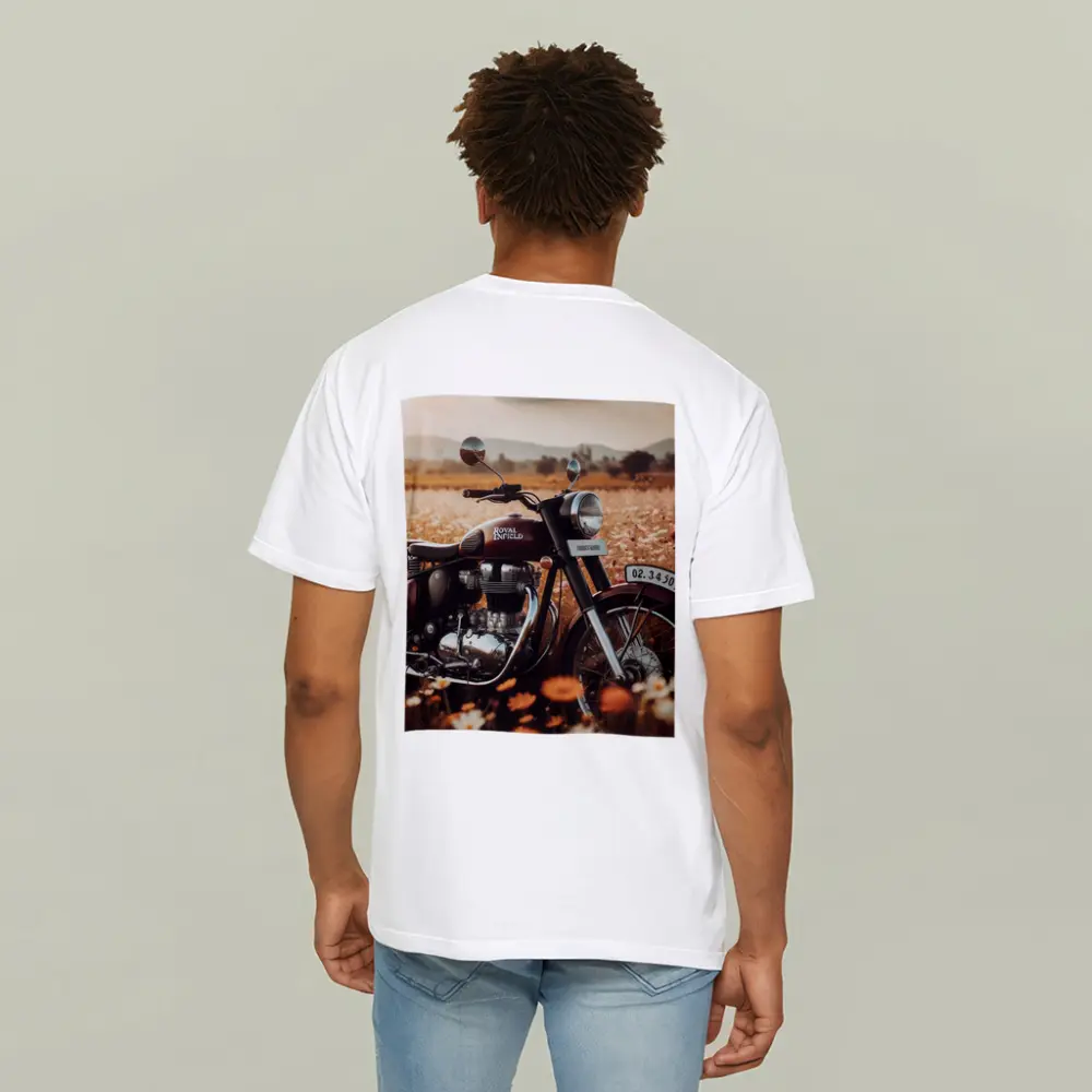Royal Enfield Classic Motorcycle Wildflower Field – T-Shirts