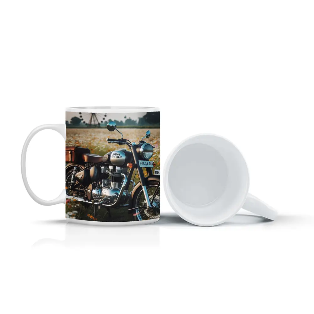 Royal Enfield Classic Motorcycle Wildflower Field – Mugs