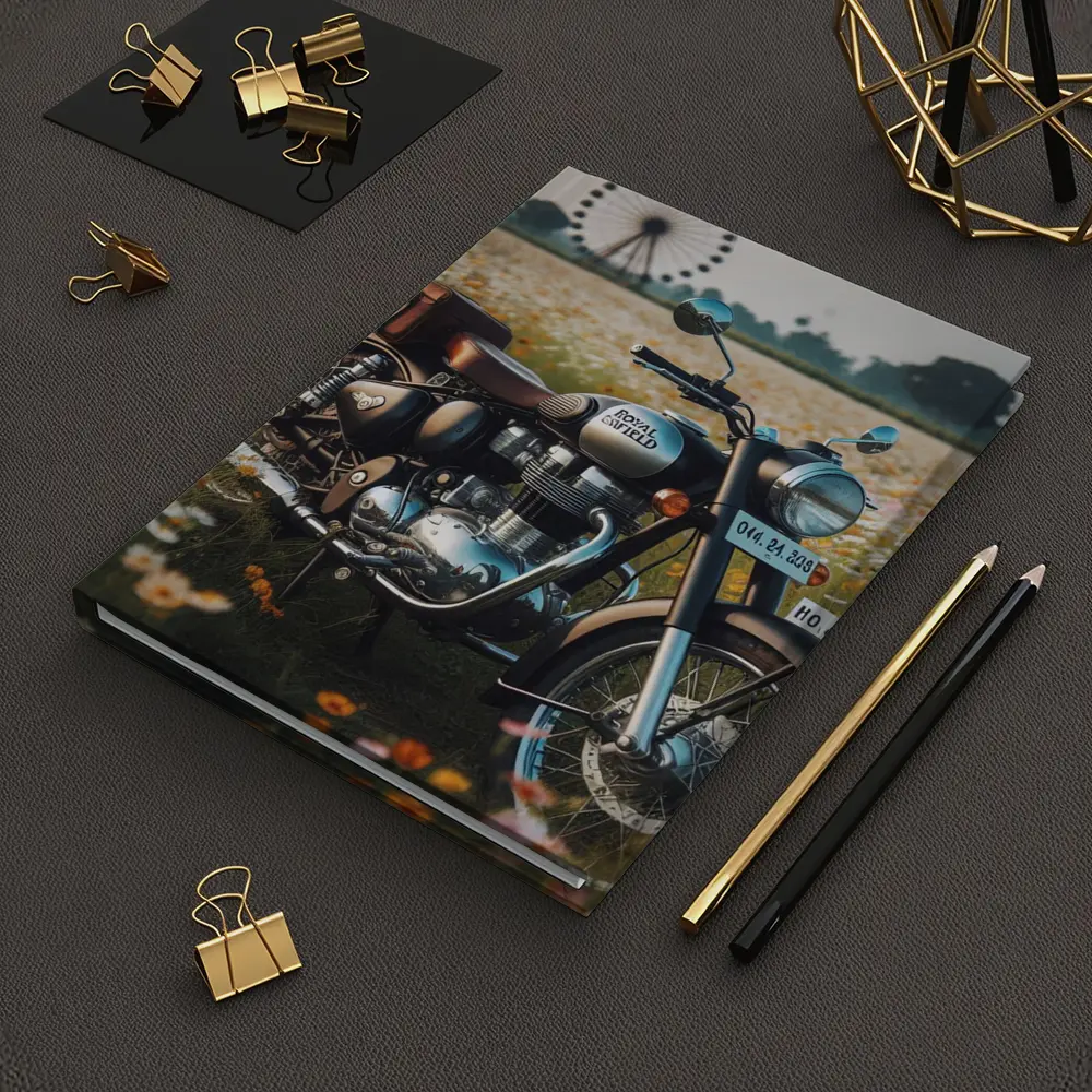Royal Enfield Classic Motorcycle Wildflower Field – Notebooks