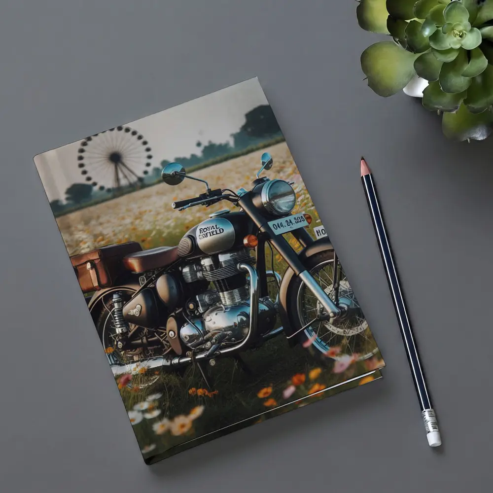 Royal Enfield Classic Motorcycle Wildflower Field – Notebooks