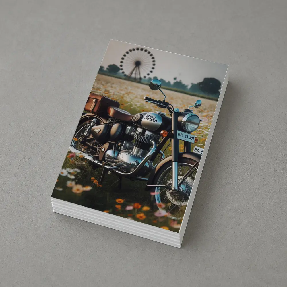 Royal Enfield Classic Motorcycle Wildflower Field – Postcards
