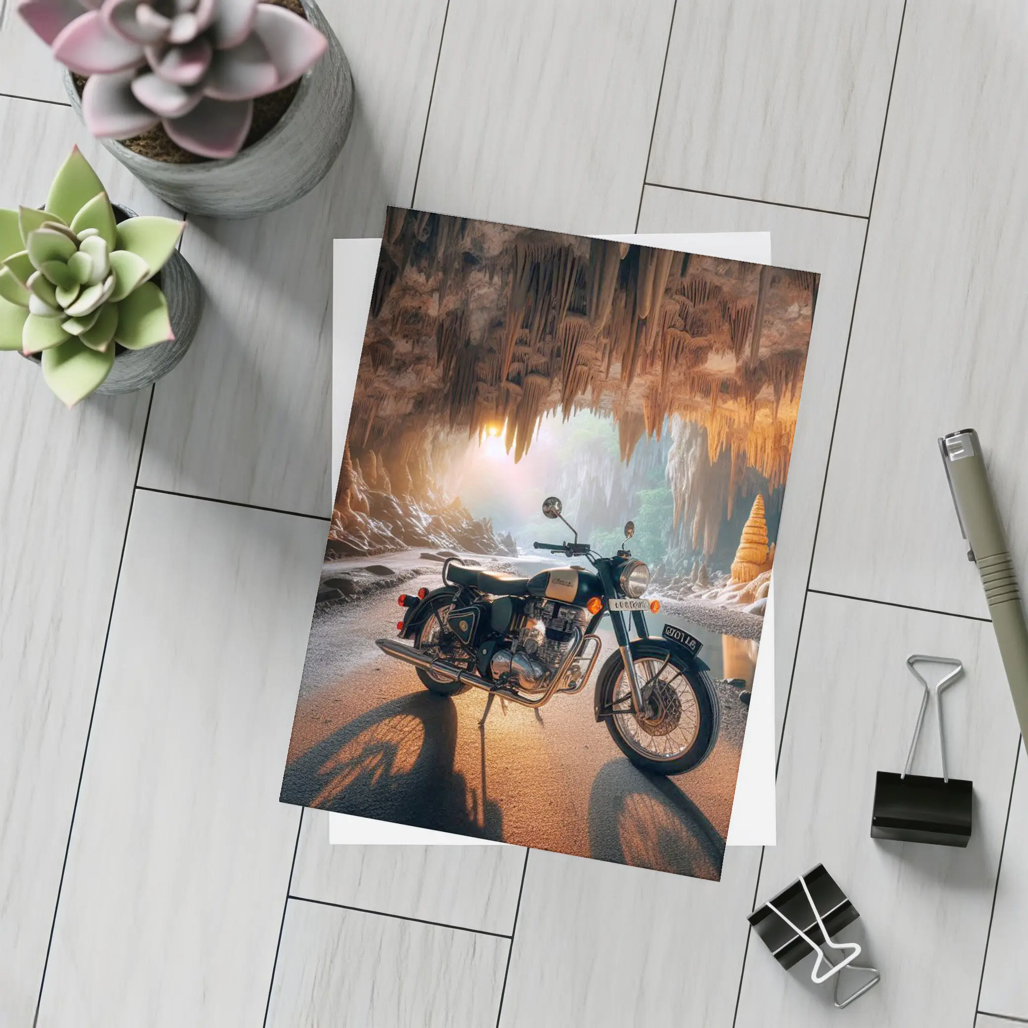 Royal Enfield Classic Inside Cave Setting – Postcards