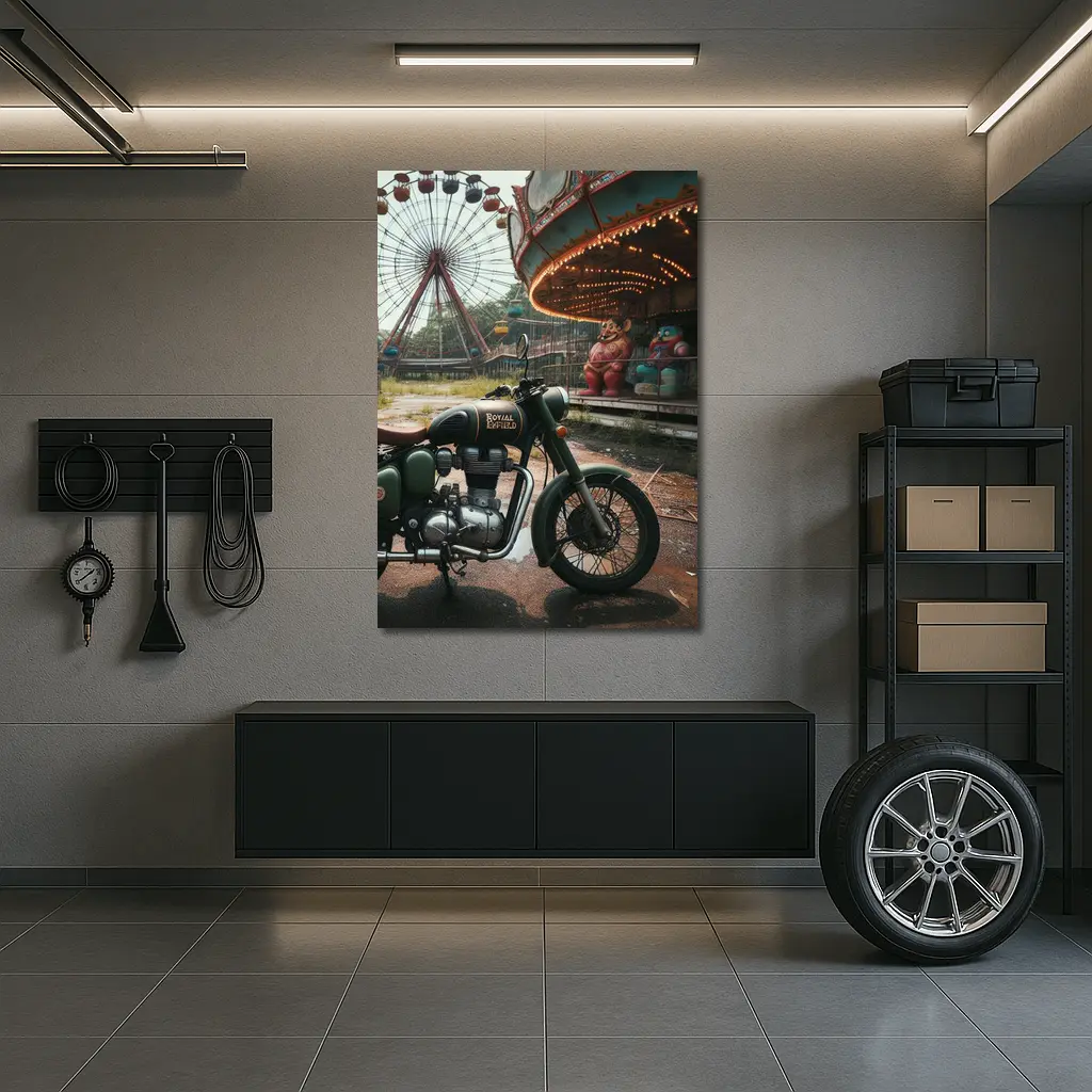 Royal Enfield Motorcycle Abandoned Amusement Park – Wall Art