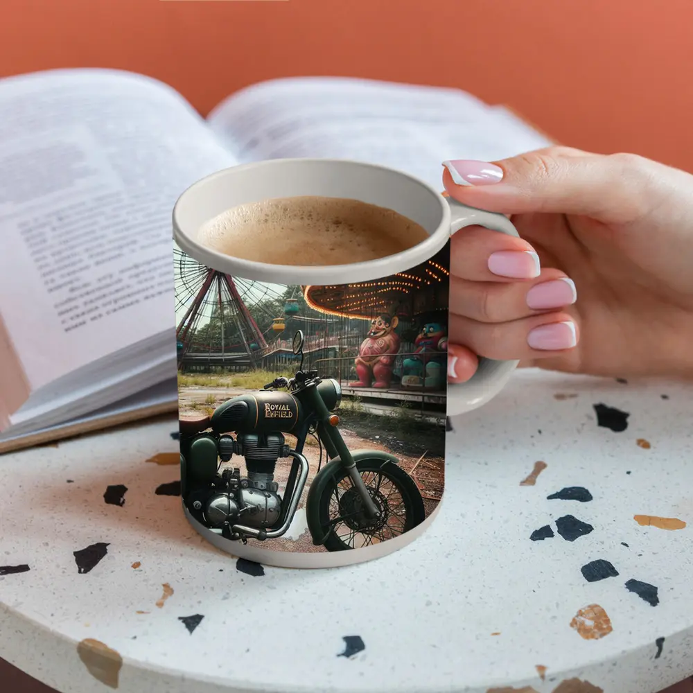 Royal Enfield Motorcycle Abandoned Amusement Park – Mugs