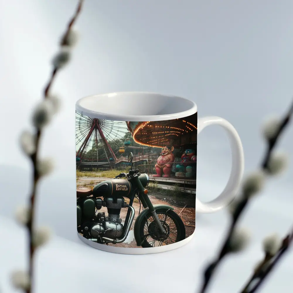 Royal Enfield Motorcycle Abandoned Amusement Park – Mugs