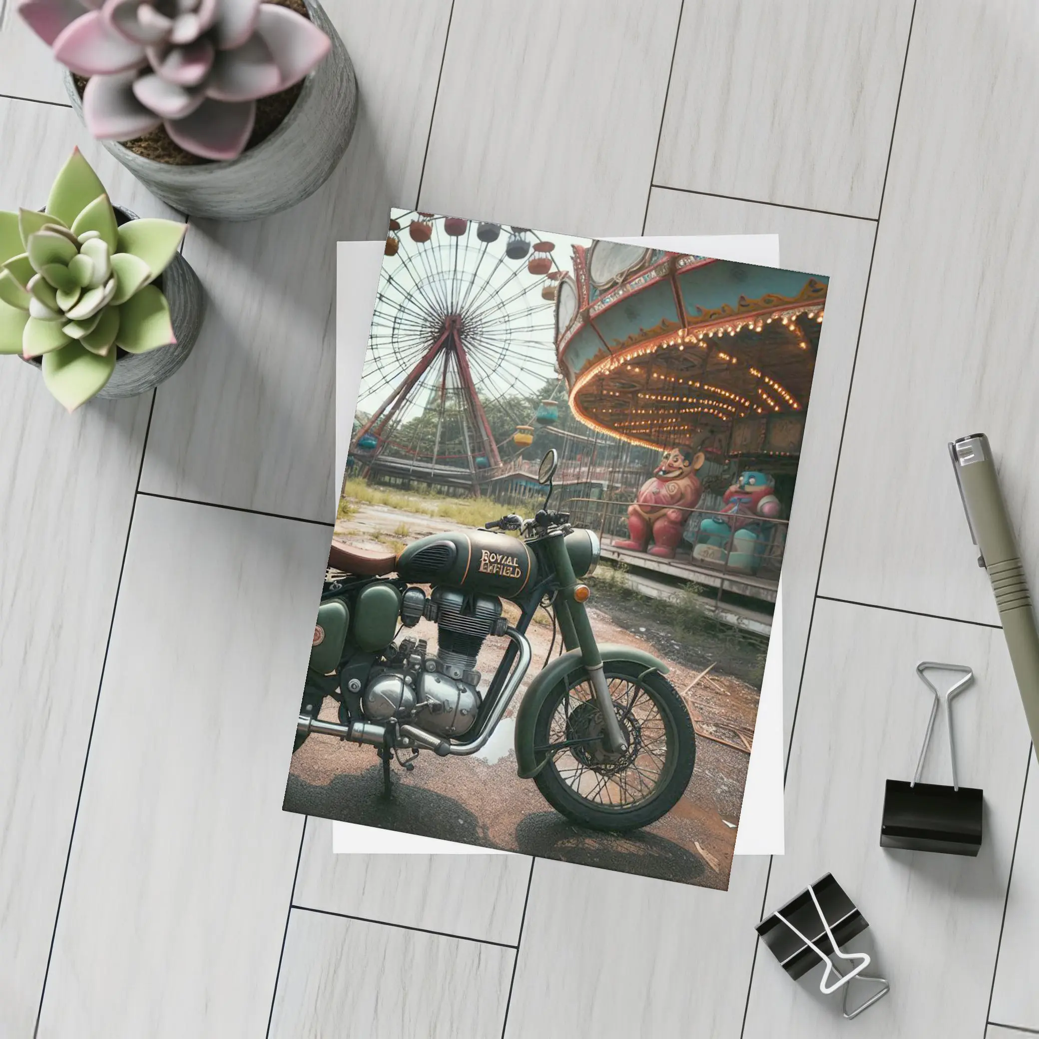 Royal Enfield Motorcycle Abandoned Amusement Park – Postcards