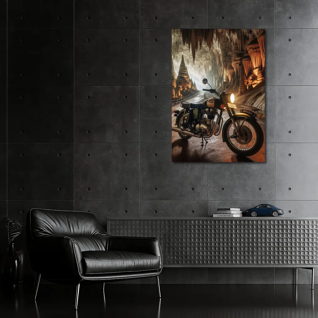 Royal Enfield Classic Motorcycle Inside Cave – Wall Art
