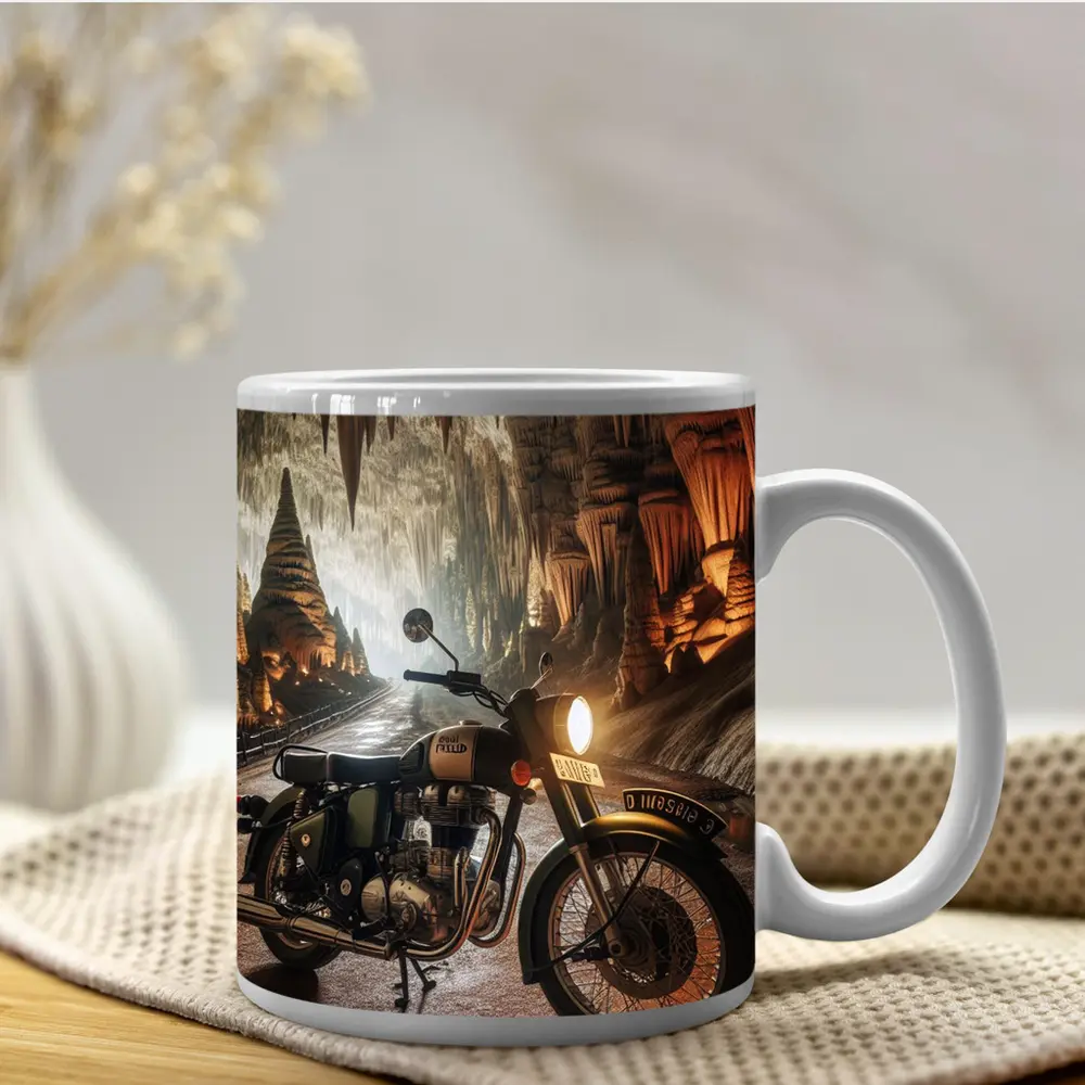 Royal Enfield Classic Motorcycle Inside Cave – Mugs