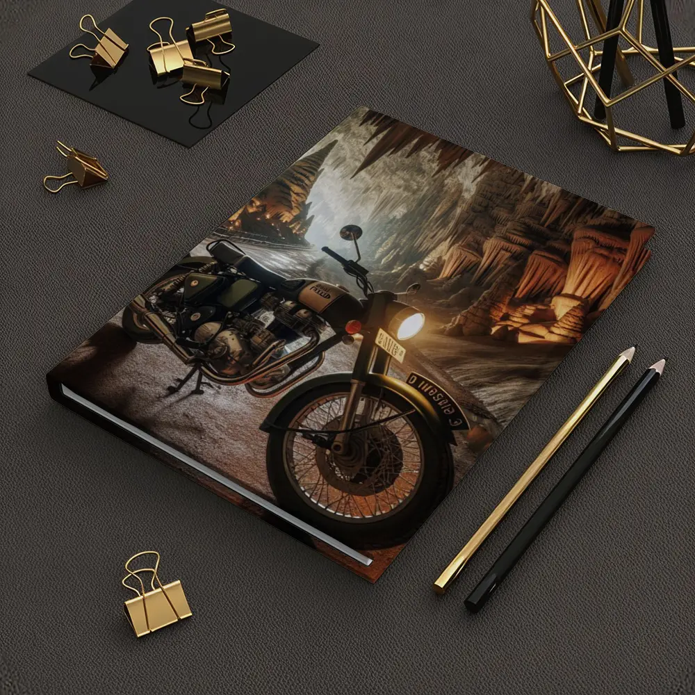 Royal Enfield Classic Motorcycle Inside Cave – Notebooks