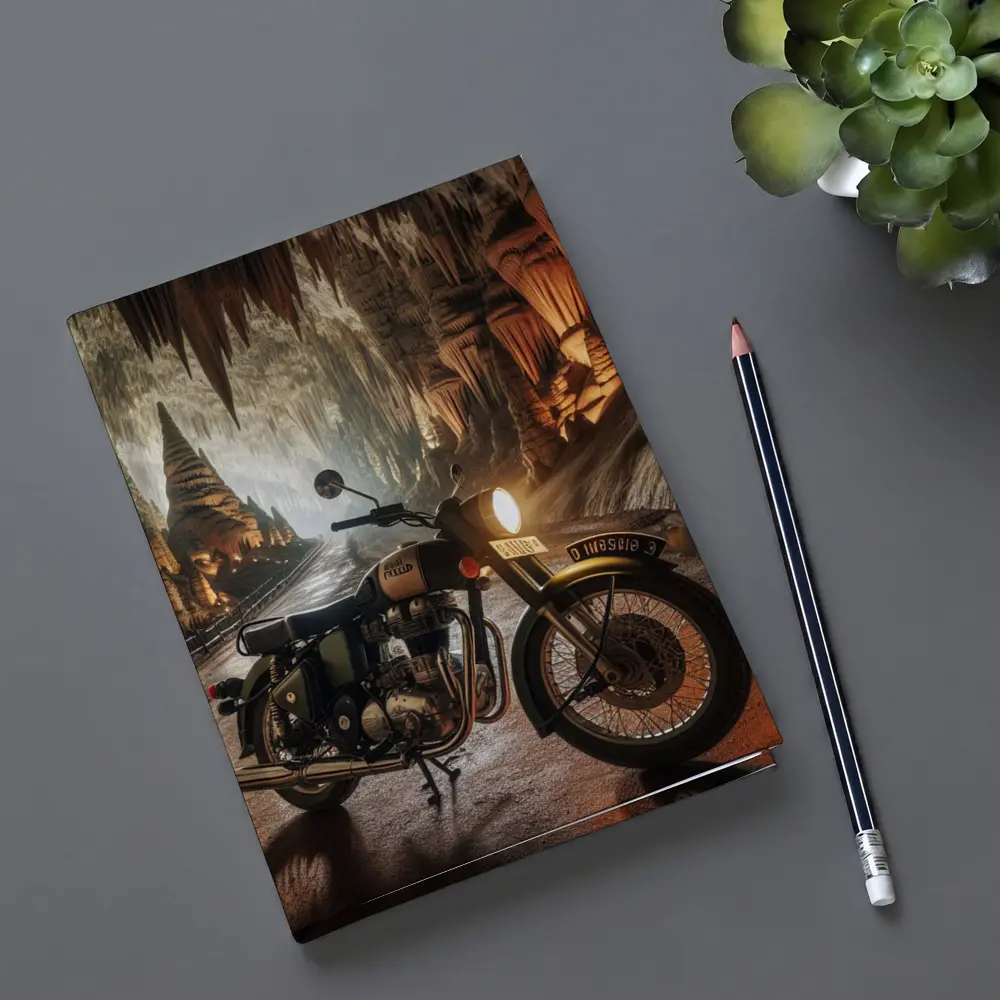 Royal Enfield Classic Motorcycle Inside Cave – Notebooks