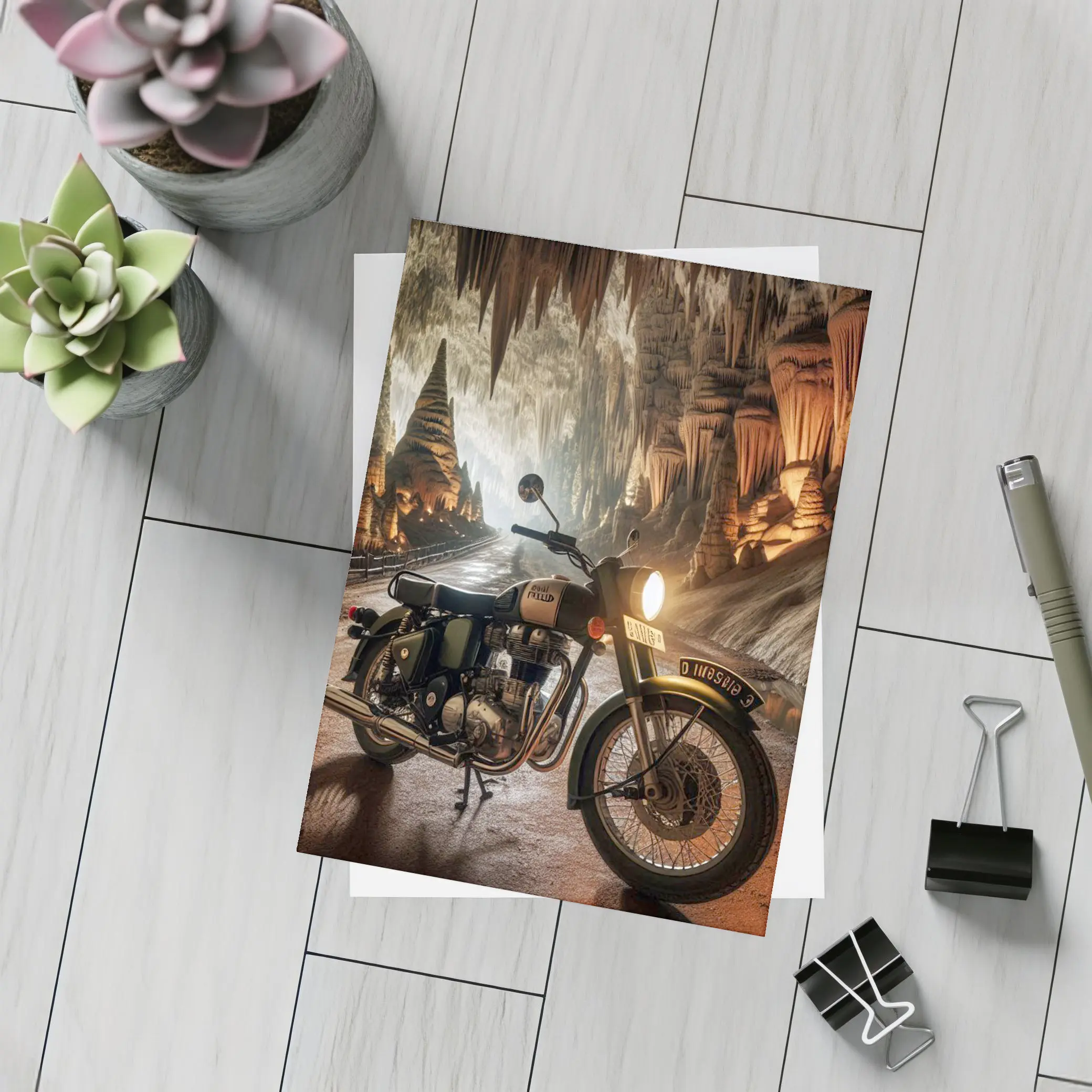 Royal Enfield Classic Motorcycle Inside Cave – Postcards