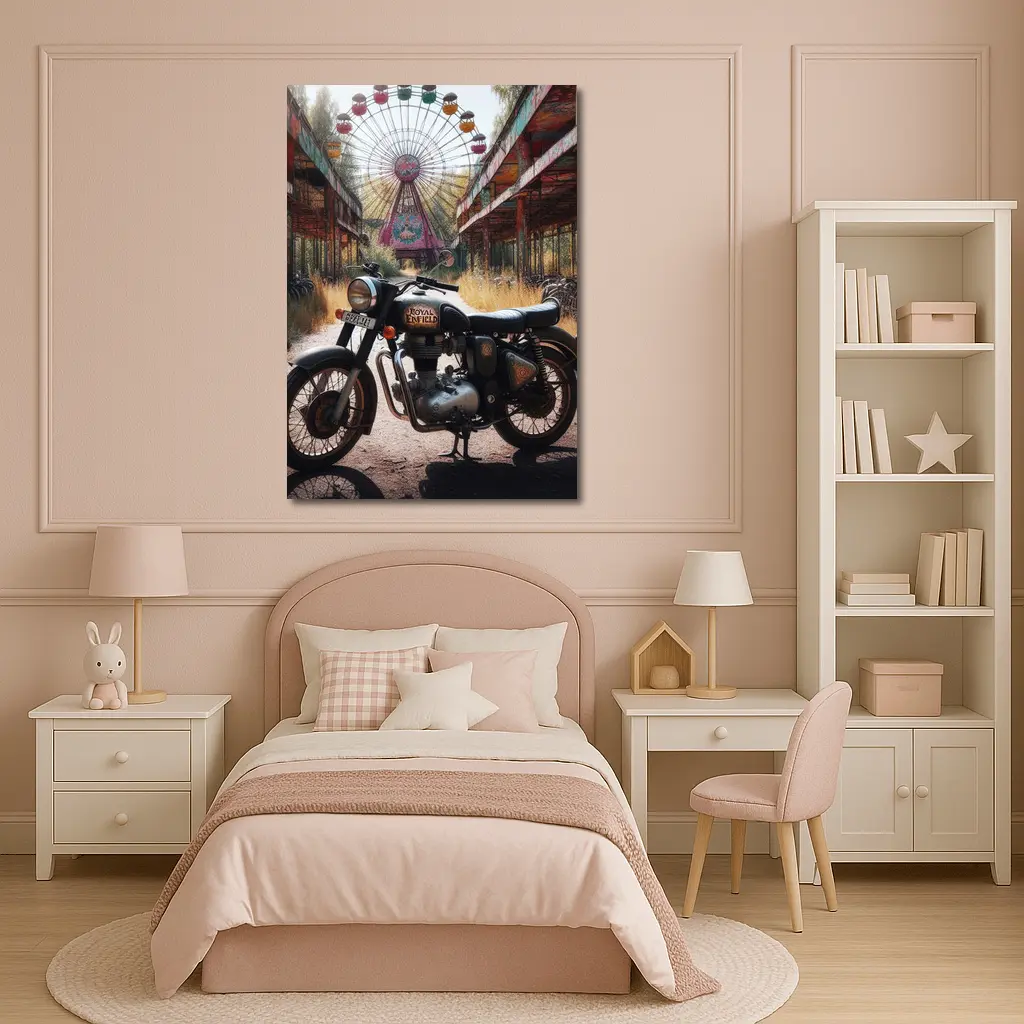 Royal Enfield Classic Abandoned Fairground Ferris Wheel – Wall Art